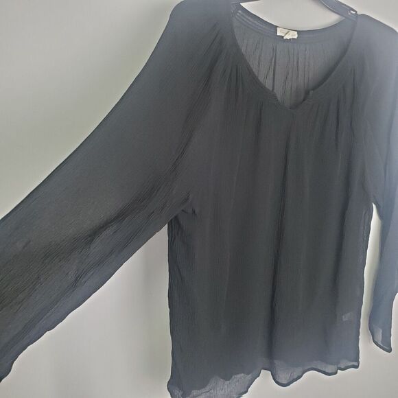 Garnet Hill Black Silk Sheer Textured Blouse Size XL - Picture 5 of 8